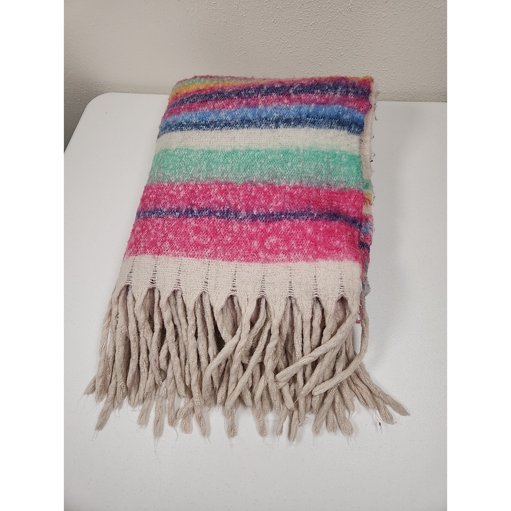 Free People Skye Stripe Fringe Throw Blanket 60" x 51" Soft Boho
